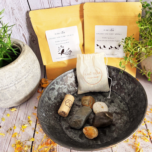 Songird garden kit-galvanized metal water basin, herbal garden sprinkles with elderberry, river rock and nesting sachets