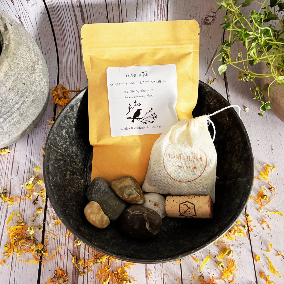 Songird garden kit-galvanized metal water basin, herbal garden sprinkles with elderberry, river rock and nesting sachets