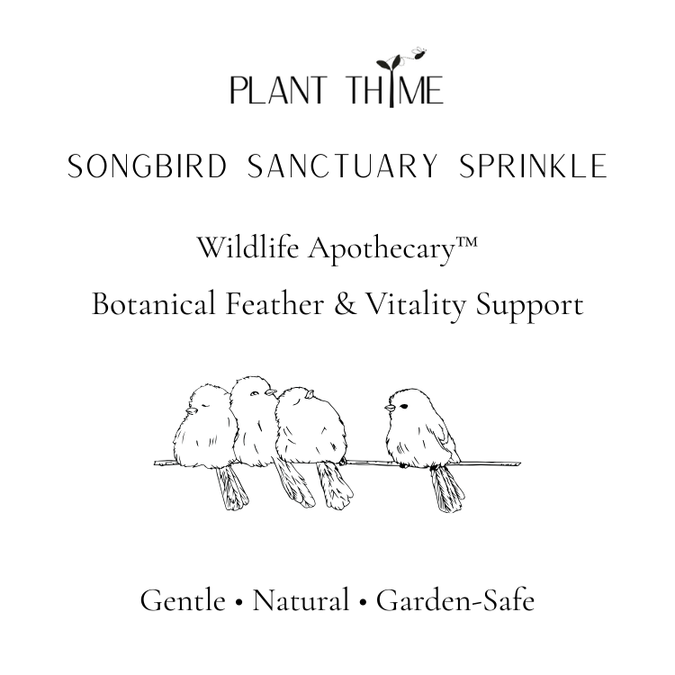 Advertisement for Plant Thyme Songbird Sanctuary Sprinkle with illustrations of birds on a branch.